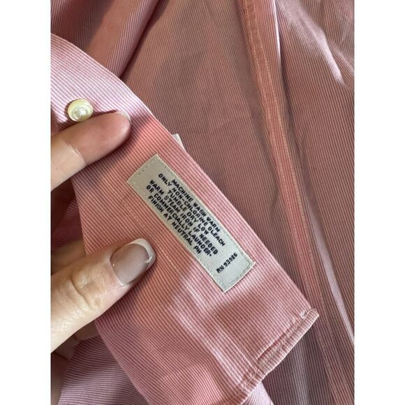 Brooks Brothers Button Up Shirt White Pink Original Polo 346 14.5 Spring - Picture 5 of 6